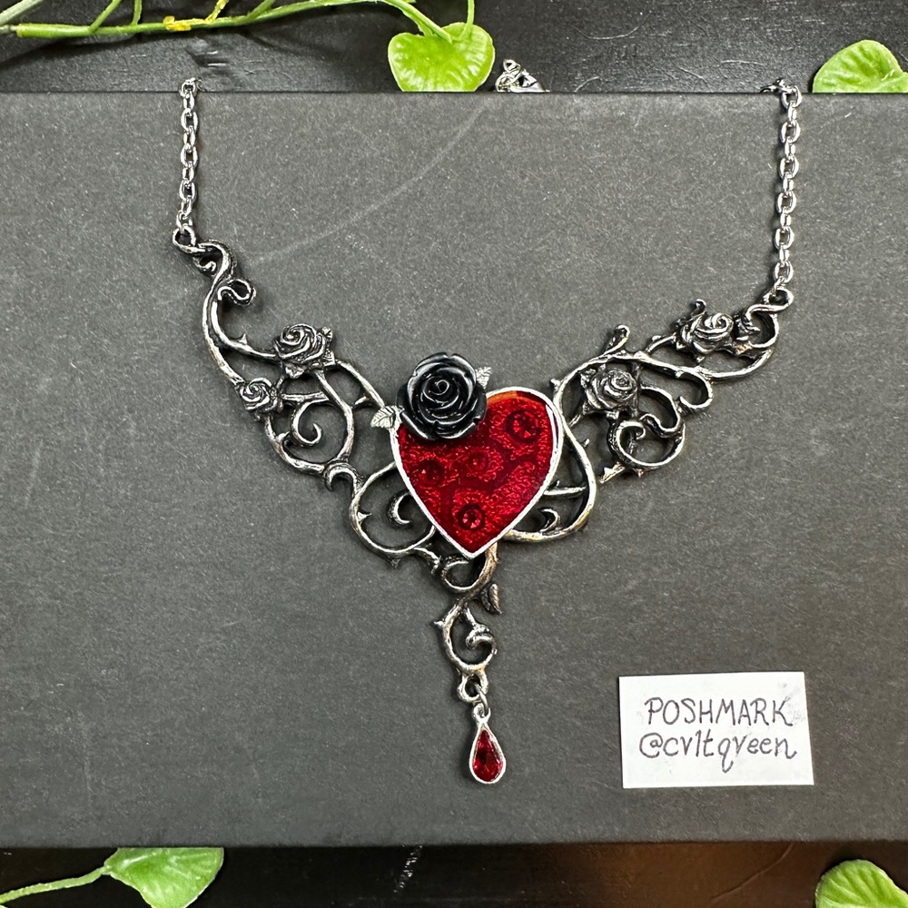 Alchemy Gothic England |The Blood Rose Heart Pendant Necklace | NEW WITH BOX